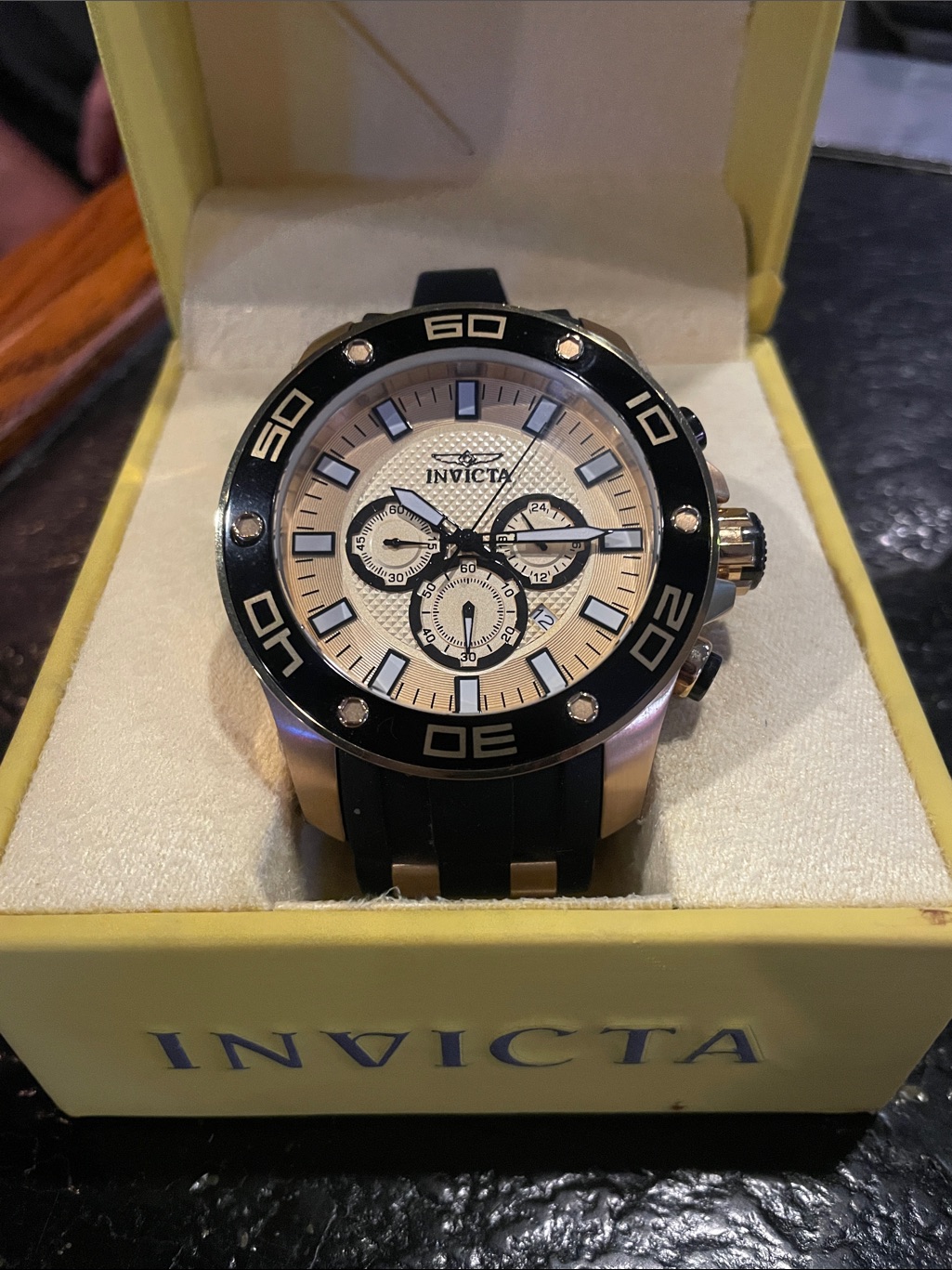 Invicta Black Bezel Chronograph With Cream Dial